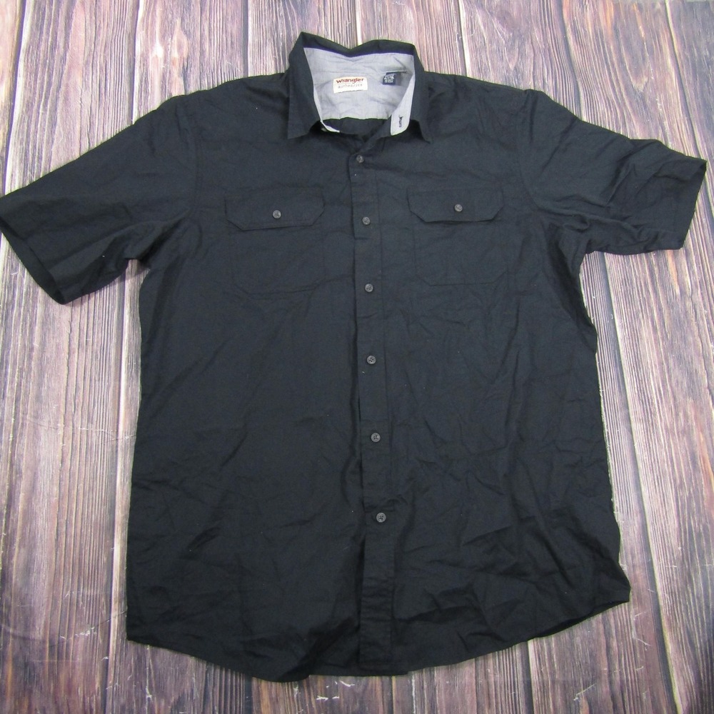 Wrangler Authentics Shirt Mens XLT Black Short Sleeve Button Up Pockets